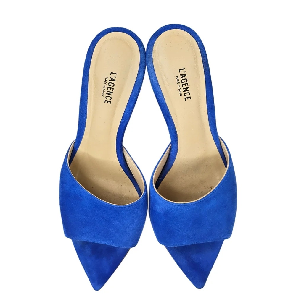 L'AGENCE Lolita II Stiletto Mules In Royal Blue Suede - Picture 3 of 10